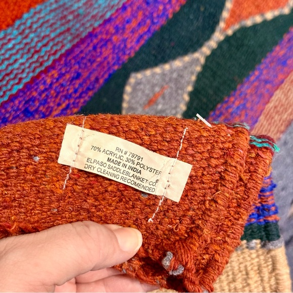 El Paso Saddleblanket Co. Southwestern Aztec Print Blanket Rug 4 x 6 Orange Grey - Picture 3 of 3